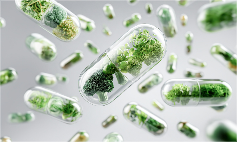 Capsules on a gray background