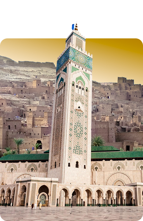 Mosque against the backdrop of Moroccan architecture