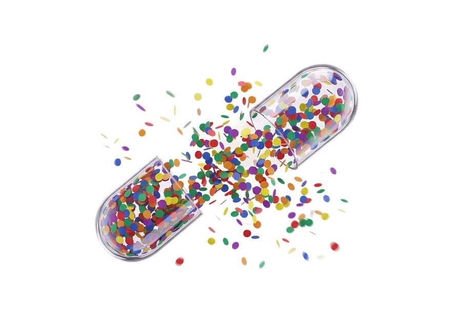 Capsule with confetti inside